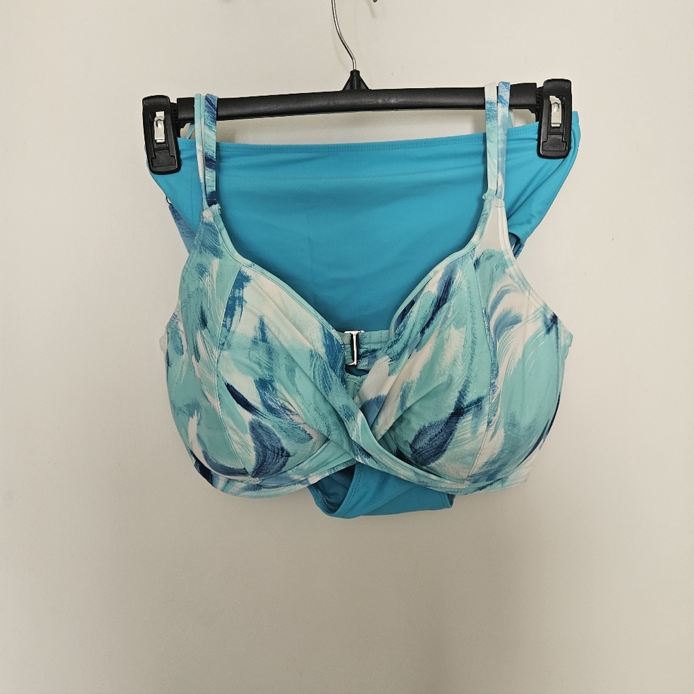 Bikini Set BIRDSONG UnderwireTop 36I / Ny&Co Bottoms Size L Torquoise/White/Blue